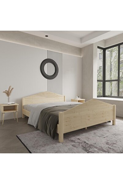 renazzo mobilya MİLANO MASİF ÇAM AHŞAP KARYOLA VERNİKLİ DOĞAL RENK (140X190)