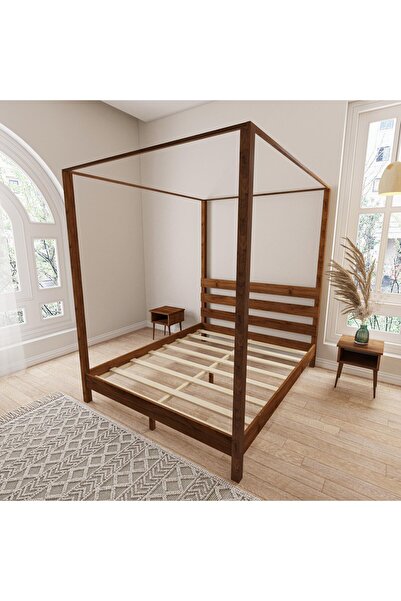 renazzo mobilya NATURA CİBİDİRİKLİ MASİF ÇAM AHŞAP KARYOLA CEVİZ RENK (160X200)