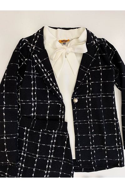 KÜÇÜĞÜM BUTİK Σετ Μαύρο Tweed Μπουφάν Φούστα (JACKET-FRACE)