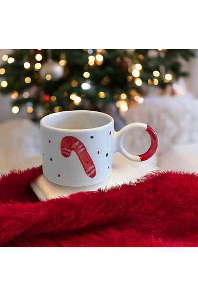 TERRACO New Year's Special Candy Cane Handmade Ceramic Mug 1 Piece