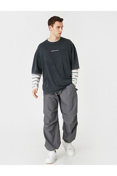 Koton Fallschirmhose, locker geschnittene Taille, Schnürung an den Beinen, elastische Tasche, detailliert