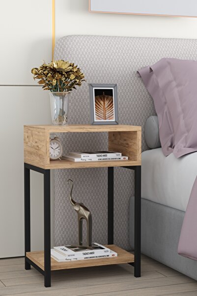 Tedarikcenter Çok Amaçlı 2 Raflı Başucu Komodin Şık Tasarımlı Metal Ayaklı Se...