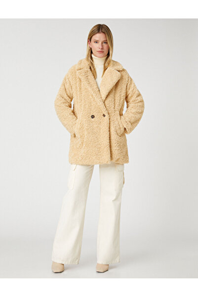 Koton Oversize Double Breasted Plush Short Coat