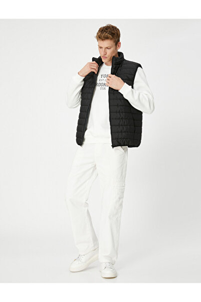 Koton Ärmelloser Mantel, Weste, Stehkragen, Reißverschlusstasche, detailliert