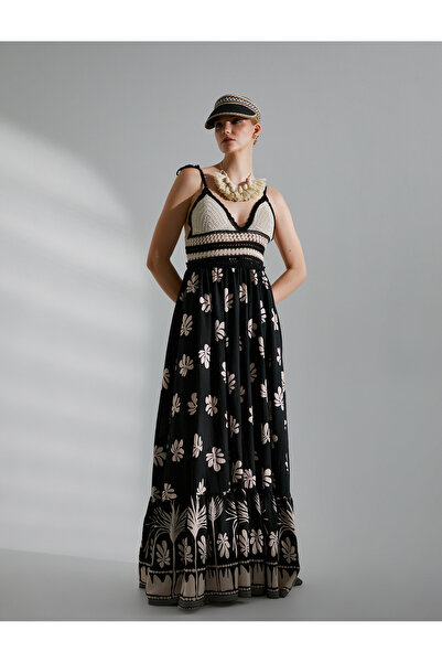 Koton Melis Ağazat X - Kroşe Detaylı Uzun Viskon Elbise Askılı