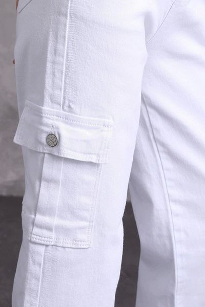 Modaca Women's White Cargo Pocket High Waist Palazzo Jeans