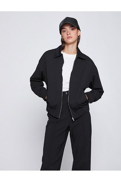 Koton Zippered Bomber Jacket Shirt Collar