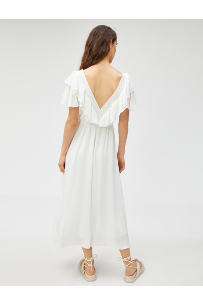 Koton Μακρύ φόρεμα βισκόζης με βολάν με λαιμόκοψη