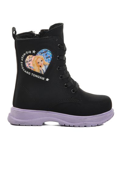 WALKWAY Girls' Shearling Boots - Black and Lilac, Leonis P
