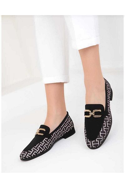 BAYRAMOĞLU KUNDURA BYK 04 Pantofi de damă, cu cataramă neagră, cu model, confortabili, stilați, pantofi casual