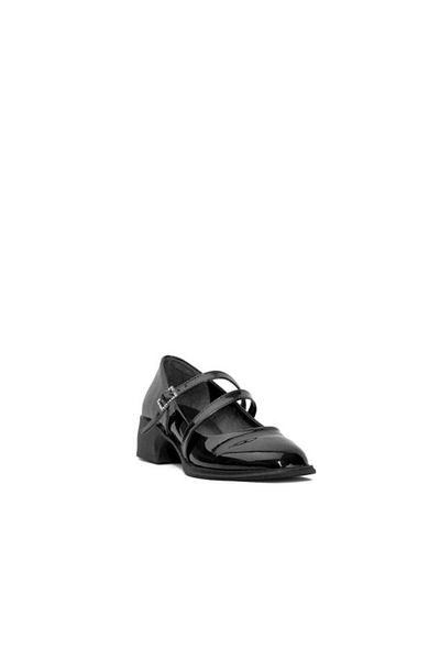 BAYRAMOĞLU KUNDURA Byk 03 Black Patent Leather Mary Jane - Round Toe and Belt Detail Thick Heeled Comfortable Women's Ballerina Shoes