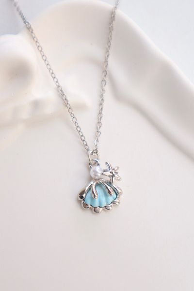 EFBUTİK Blue Stone Oyster Star Imported Necklace with Silver Color Chain