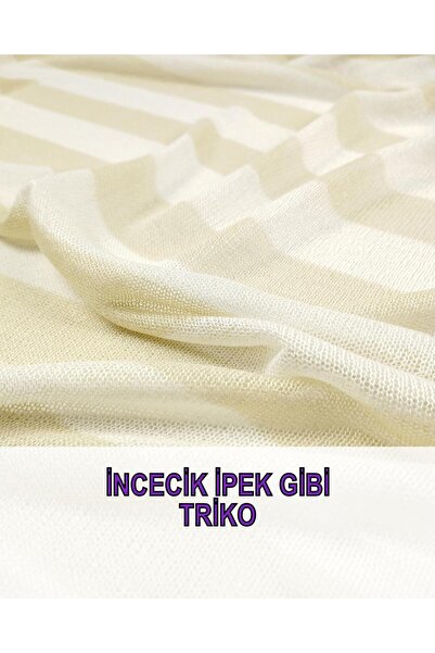 Kumaş Parça Екрю бежева смугаста тонка рідка трикотажна тканина - Довжина: 120