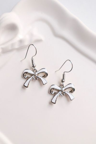 EFBUTİK White Twin Bow Tie Bow Imported Earrings