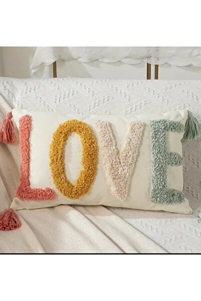 Kunku Love yazılı 2 li el yapımı punch kırlent kılıfı