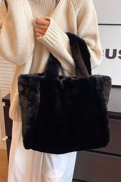 BAHELS Plush Black Soft Textured Tote Shoulder Bag