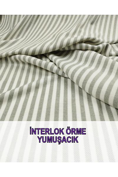 Kumaş Parça Πλεκτό Interlock με Πράσινο Λαιμό Εκρού - Πλάτος: 150