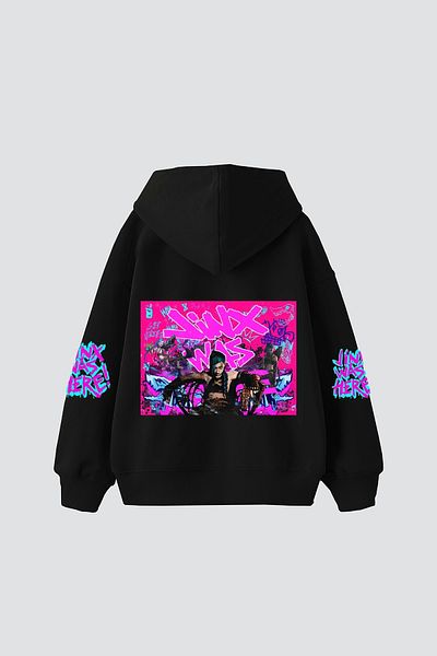 Sekizbiraltı Jinx Arcane Printed Oversize Unisex Black Hoodie