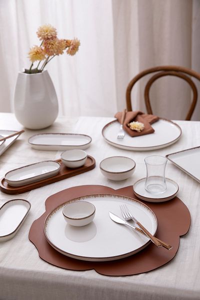 Kütahya Porselen Bone Nordic Breakfast Set for 6 People - 15 Pieces, Cream Mesh