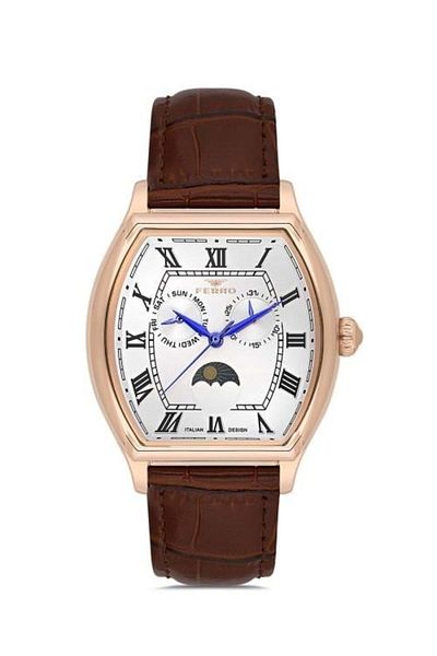 FERRO Brown Function Design Case Men's Wrist Watch with Leather Band