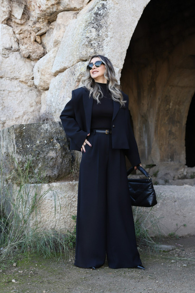 bytugcekaya Black Top Standard Size Jacket Pants Set