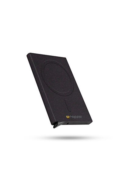 Wrapsol Magsafe Mekanizmalı Kartlık Rfid Korumalı Alüminyum Otomatik Kredi Kartlık Renkli Mor Simli Siyah