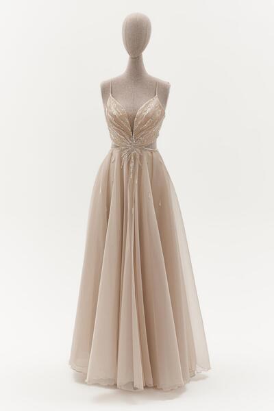 ÖMÜR INN Boncuk Işlemeli Pencereli Uzun Abiye Elbise