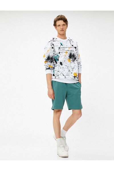 Koton Lace Waist Shorts Slim Fit Pocket Label Printed