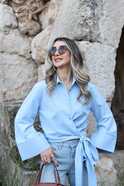 bytugcekaya Mavi İspanyol Kol Bağlamalı Gömlek