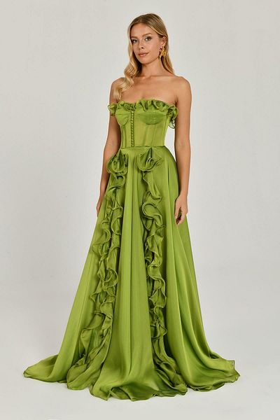 ALFABETA Strapless Dress with Flounce Back Tie on Chest and Skirt