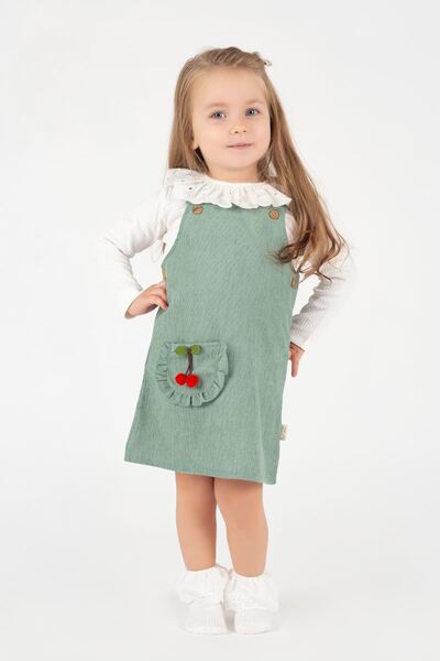 Minigimin Cicileri Miniğimin Cicileri Yaka Güpür Kiraz Detaylı Kadife Kız Beb...