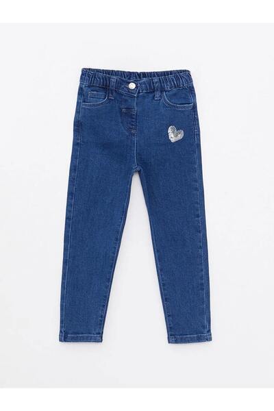 LC Waikiki LCW baby İndigo Beli Lastikli Nakışlı Kız Bebek Jean Pantolon
