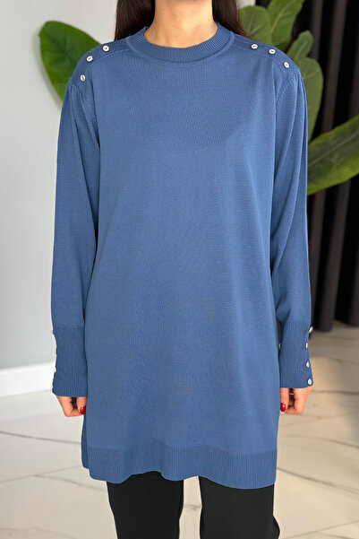 REMSA Indigo Knitwear Tunic - Button Detail, Model 34048