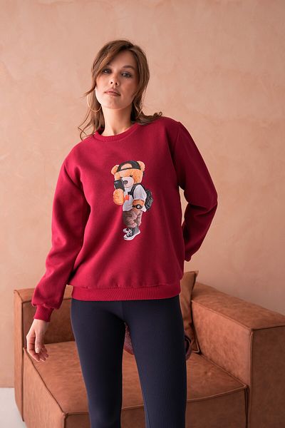 Moda Amore Hanorac cu ursuleț de pluș - Hanorac cu 3 fire cu ursuleț de pluș, cu gât crew, 333
