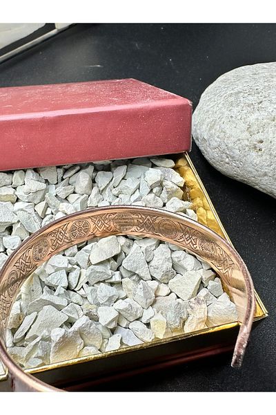 KAVELE 17 cm 35-40Gr Raw Pure Copper - Special Zeolite Sand Bracelet with Armored Coiled Motif