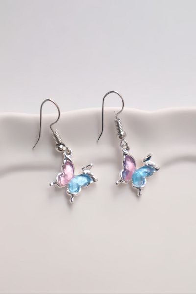 EFBUTİK Pink Blue Butterfly Imported Earrings