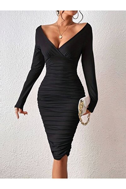 Rep la Shine Rochie midi nisipoasă pentru femei, cu mânecă lungă, cu guler dublu