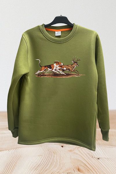 WİDİ Φούτερ Hunting Hunting Deer Hunting με στάμπα Hunter Dogs Βαμβακερό φούτερ με λαιμόκοψη