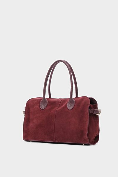 LEONAS Geantă de mână și de umăr pentru femei, din piele naturală premium, cu fermoar, cu mâner dublu, Morton Claret Red