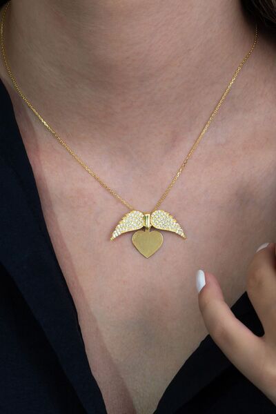 Takı Dükkanı Kanatlı Kişiye Özel Isimli Gümüş Kalp Kolye Sevgiliye Hediye Wsn149b