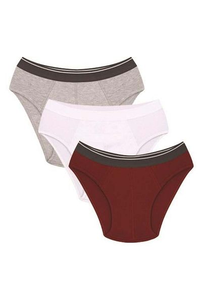 Akbeniz Ανδρικό βαμβακερό 3 τεμαχίων Claret Red White Grey Lycra Slip 40128
