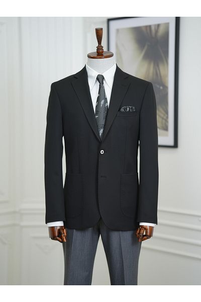LONATOLİA Men's Premium Italian Style Slim Fit Punto Stitched Bag Pocket Half Lined Black Jacket