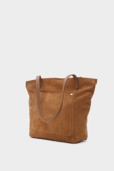 LEONAS Premium Front Pocket Genuine Leather Suede Shopper Hand and Shoulder Bag Michelle Taba