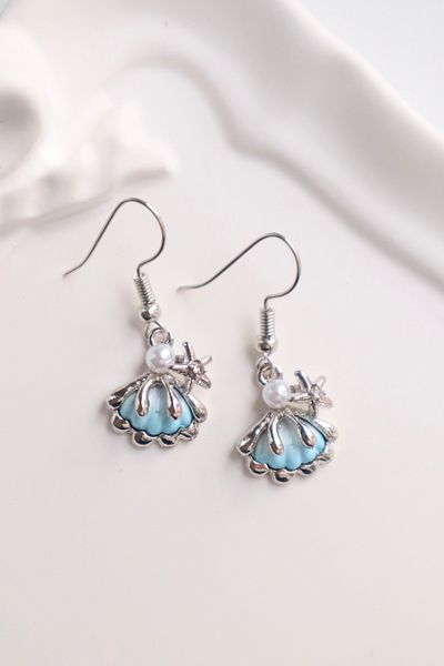 EFBUTİK Blue Stone Oyster Star Imported Earrings