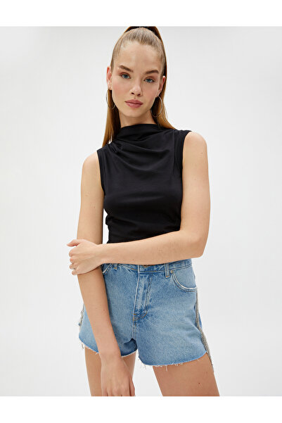 Koton Draped Tank Top ψηλό γιακά Αμάνικο λεπτό κόψιμο