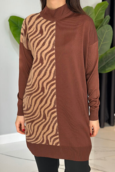 REMSA Zebra Patterned Brick Color Knitwear Tunic 35022 - Feather Detailed