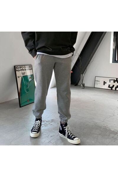 FİTGO Сірий бавовняний зимовий чоловічий тренінг з гумовою манжетою