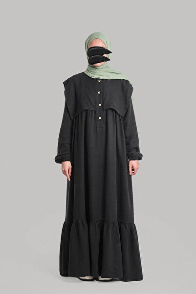 Lemaye Φόρεμα μουσελίνας με γιακά - Μαύρο