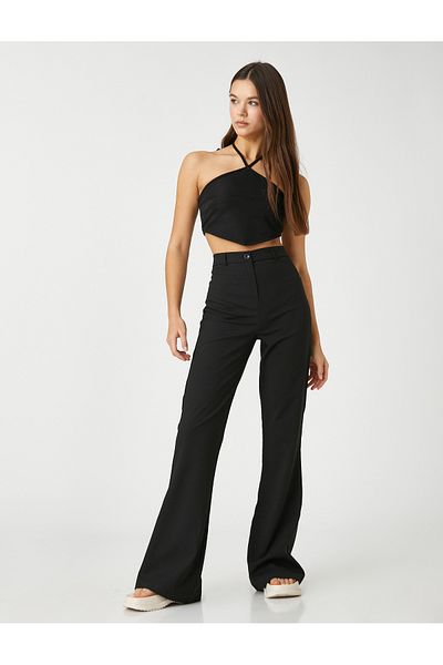 Koton Fabric Trousers Flared Leg High Waist Buttoned