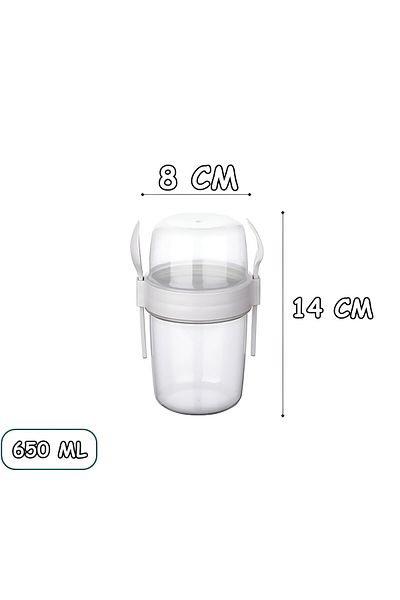KaktüsKedi Diet Yogurt Fix Holder with White Lid Spoon and Fork - Food Storage Container